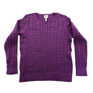 St. Johns Bay Women Sweater XXL Purple Cable Knit Pullover Crewneck Casual Cozy